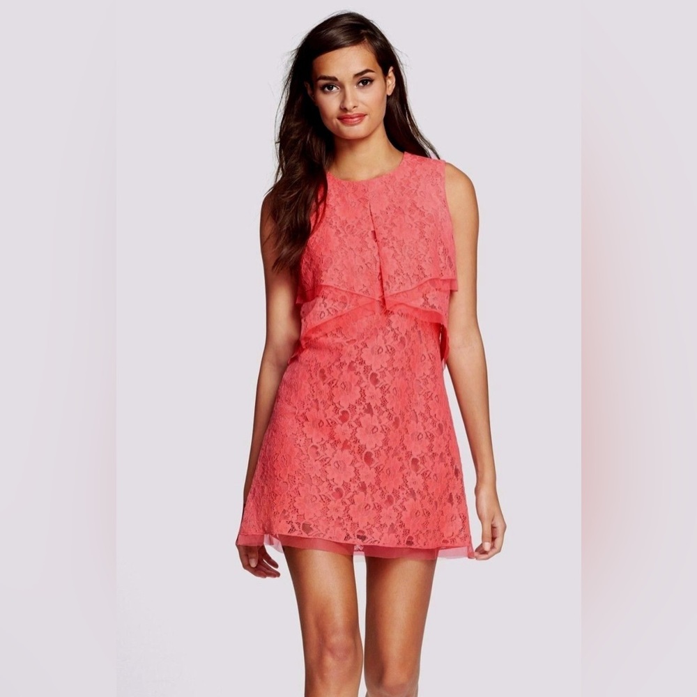 BCBG MAX AZRIA AMELIE DRAPED SLEEVELESS LACE DRESS